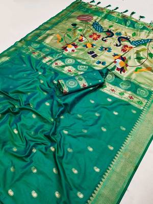 Light Green Color Maharastrian Paithani Silk Saree 1