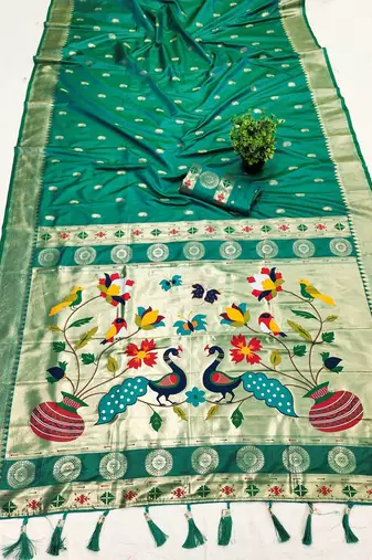 Light Green Color Maharastrian Paithani Silk Saree