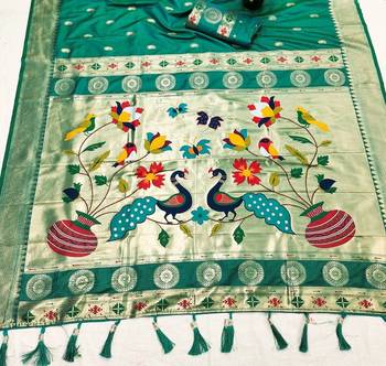 Light Green Color Maharastrian Paithani Silk Saree 3