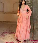 Elegant peach georgette embroidered gown with dupatta and blouse