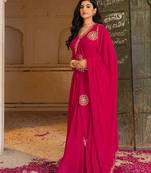 rani pink georgette gown with dupatta and embroidery work