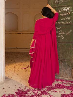 rani pink georgette gown with dupatta and embroidery work 4