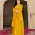 Radiant mustard yellow georgette embroidered gown with dupatta for festive elegance