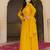 Radiant mustard yellow georgette embroidered gown with dupatta for festive elegance