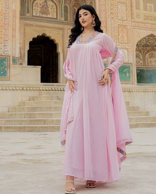 pink georgette gown with dupatta 2