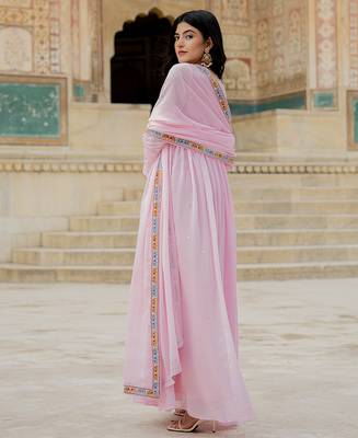 pink georgette gown with dupatta 3
