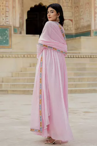 pink georgette gown with dupatta