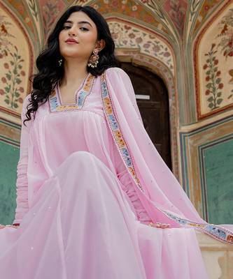 pink georgette gown with dupatta 4