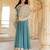 Aqua blue georgette embroidered gown with cream dupatta for festive elegance
