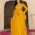 Radiant mustard yellow georgette embroidered gown with dupatta for festive elegance