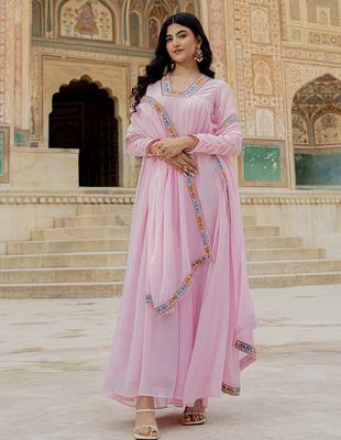 pink georgette gown with dupatta 5