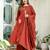 Rust orange cotton cambric a-line dyed kurti with palazzo & dupatta | embroidery, hand adda & lace work