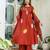 Rust orange cotton cambric a-line dyed kurti with palazzo & dupatta | embroidery, hand adda & lace work