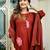 Rust orange cotton cambric a-line dyed kurti with palazzo & dupatta | embroidery, hand adda & lace work