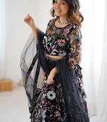 Black Color Thread Embroidery And Four Sequins Work Butterfly Net Lehenga Choli