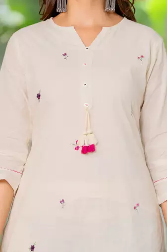 Off white embroidered cotton kurta and pant set