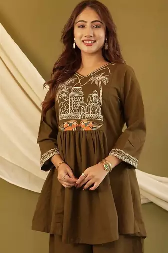 Irish coffee embroidered cotton co-ord set