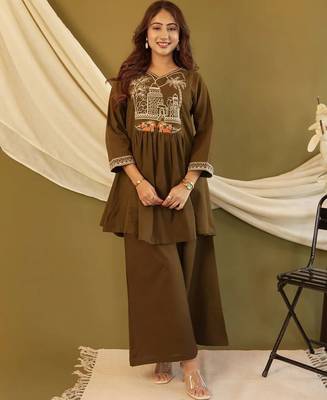 Irish coffee embroidered cotton co-ord set 2
