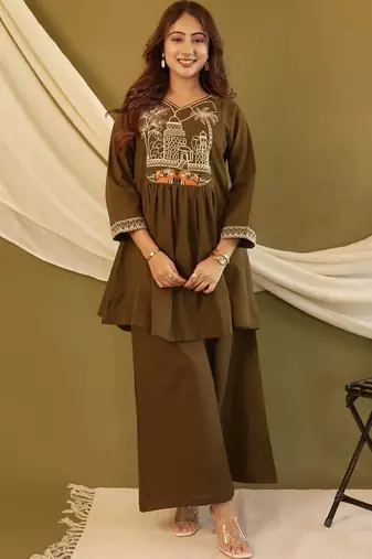 Irish coffee embroidered cotton co-ord set