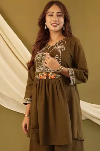 Irish coffee embroidered cotton co-ord set