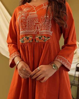 Rust orange embroidered cotton co-ord set 2