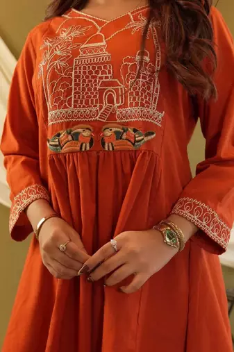 Rust orange embroidered cotton co-ord set
