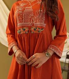 Rust orange embroidered cotton co-ord set