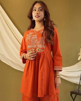Rust orange embroidered cotton co-ord set 3