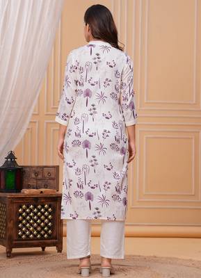 Purple white printed cotton kurta and pant set 4