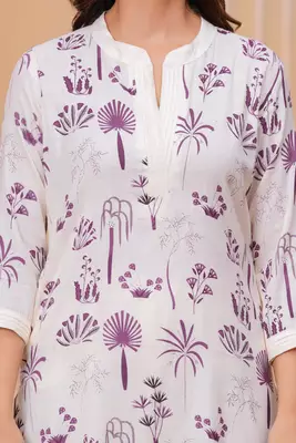Purple white printed cotton kurta and pant set 5