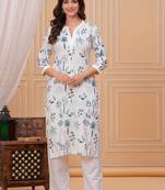 Blue white printed cotton kurta and pant set