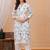 Blue white printed cotton kurta and pant set