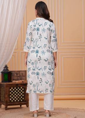 Blue white printed cotton kurta and pant set 4