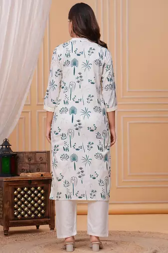 Blue white printed cotton kurta and pant set