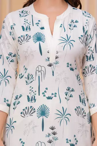 Blue white printed cotton kurta and pant set