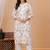 Golden white printed cotton kurta and pant set
