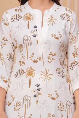 Golden white printed cotton kurta and pant set 5