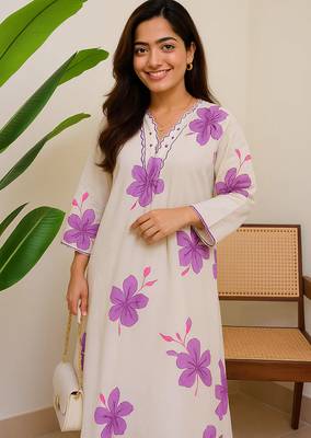 Off white floral printed cotton kurta and palazzo set 3