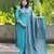 Sky blue embroidered cotton flex kurta and pant set with dupatta