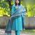 Sky blue embroidered cotton flex kurta and pant set with dupatta