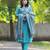 Sky blue embroidered cotton flex kurta and pant set with dupatta