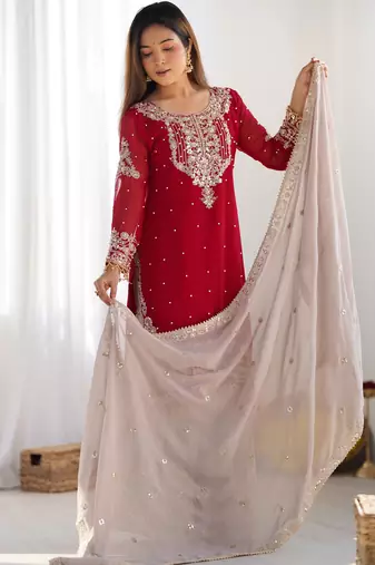 New Designer Heavy Georgette Palazzo Suit Set Party Wear Sharara Suit Set 