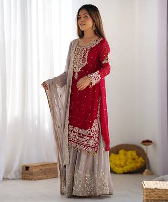 New Designer Heavy Georgette Palazzo Suit Set Party Wear Sharara Suit Set  4