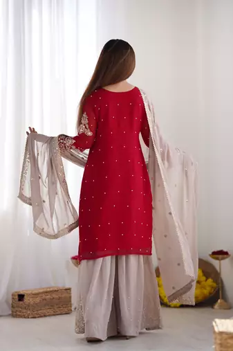 New Designer Heavy Georgette Palazzo Suit Set Party Wear Sharara Suit Set 