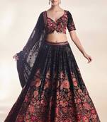 Black Color Thread Embroidery And Sequins Work Faux Georgette Lehenga Choli