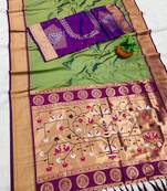 Mehendi Green Color Heavy Paithani Silk Traditional Saree