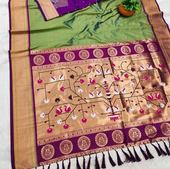 Mehendi Green Color Heavy Paithani Silk Traditional Saree 2