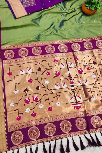 Mehendi Green Color Heavy Paithani Silk Traditional Saree