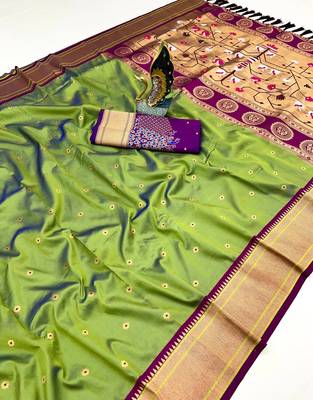 Mehendi Green Color Heavy Paithani Silk Traditional Saree 3