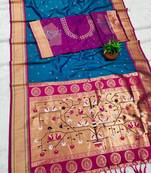 Teal Color Heavy Paithani Silk Traditional Saree